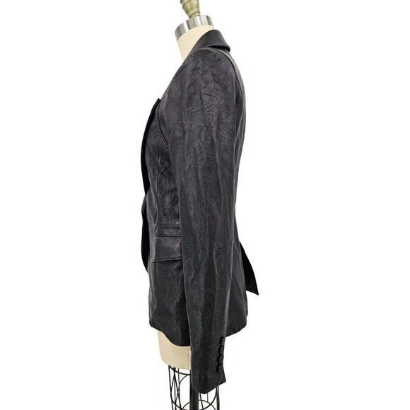 New Paige Yesenia Black Crinkle Leather Blazer Womens S Jacket - Picture 2 of 8